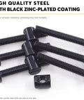 Fifty Piece M6 X Forty Millimeter Black Zinc Plated Hex Socket Crib Bolts With Matching Barrel Nuts And Hex Key For Rock Solid Furniture And Bed Frame Setup, showing bolts and nuts set.
