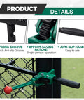Chain Link Fence Stretcher Tool With Ratcheting Wire Tightener For Easy Tension, 1.7 To 9 Inch Range, Tilted Base Hooked Groove, One Hand Operation, 16.5 Inch, Green shown with anti-slip handle and fixing groove features.