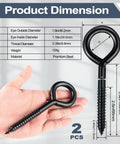 Heavy Duty 6 Inch Eye Hooks And Screws Set, Holds Up To 800 Lbs, Rustproof Self Tapping Eye Bolts with dimensions and hand size comparison