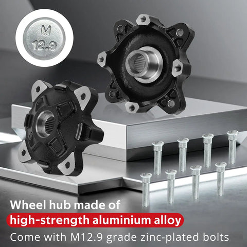 Front Left And Front Right Wheel Hub Set For Polaris Ranger And RZR UTVs Fits 2009 To 2014 Ranger 700 800 4X4 Crew 6X6 Diesel 900 570 ACE 570 900 OEM Replacement Bearing Hub Assembly, forged aluminum hub with M12.9 bolts