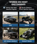 Image showing the Rock Solid Gasoline Engine Compression Tester Kit With No Sweat 300 PSI Triple Scale Dial on various gas engines.