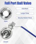 2 Pack One Half Inch Stainless Steel Ball Valve 304 Full Port NPT Female Beefy Heavy Duty Shut Off Valves With Blue Locking Handles