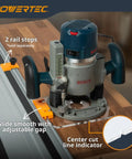 Top Tier Router Guide Rail Adapter For Bosch 1617 Plunge Router With Track Saw Compatibility with adjustable gap and center cut line indicator.