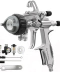 Straight Up Precision Two Component Hvlp Spray Gun One To One Mixing For Lab And Diy Work compatible with pressurized paint cans, stainless build.