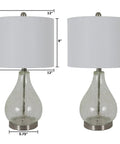 Set Of 2 Crackled Teardrop Glass Table Lamps For Living Room And Bedroom, 12 By 12 By 22.5 Inches Each, Modern Textured Finish