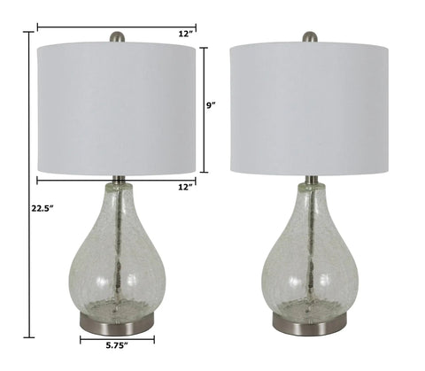 Set Of 2 Crackled Teardrop Glass Table Lamps For Living Room And Bedroom, 12 By 12 By 22.5 Inches Each, Modern Textured Finish