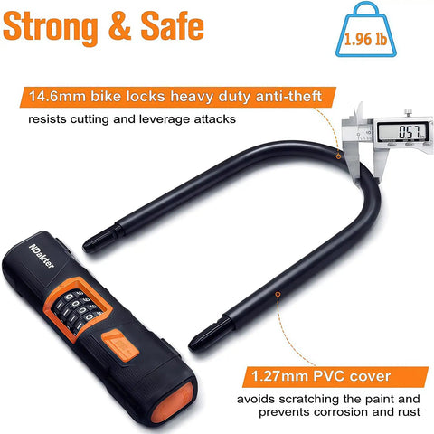 Heavy Duty Bike U Lock With 4 Digit Resettable Combo, Keyless Anti Theft Security For Electric Bikes, Escooters And Motorcycles, Large U Shape Lock Plus 5 Ft Steel Cable with 14.6mm shackle and PVC cover