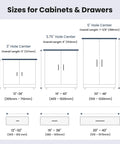 Sizes for cabinets and drawers diagram with measurements for 30 Pack Brushed Nickel Cabinet Handles 5 Inch Length Stainless Steel Drawer Pulls 3 Inch Center to Center Hardware for Kitchen Cabinets and Dresser Drawers Durable Scratch Resistant Pulls.