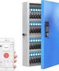 96 Key Wall Mount Lock Box With Bluetooth App Access WiFi Remote One Time Password Fixed Code Key Unlock Smart Key Cabinet in blue steel with smartphone control