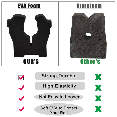 Comparison of EVA foam and styrofoam inserts for vertical fishing rod rack wall mounted 6 rod holder storage organizer.