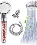 Kickin High Pressure Handheld Shower Head With 59 Inch Hose And Bracket, Vortex Turbo Spray, Ionic Filter, Water Saving 3 Modes