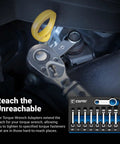 Three Eighths Inch Drive Torque Adapter Set With 12 Point Box End 10 To 19 mm Metric 10 Piece With Mechanic Tray shown in use