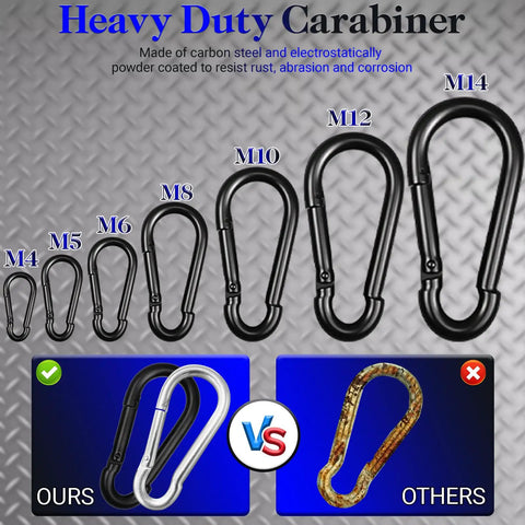 Heavy Duty 3 Inch M8 Carabiner Clips 30 Pack Galvanized Steel Snap Hooks size comparison with other models