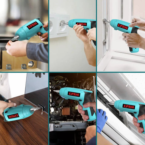 Compact 4V Cordless Screwdriver With Rechargeable Battery 11 Piece Bit Set LED Front Light And Power Display in DIY use