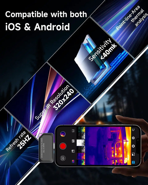 Type-C Thermal Camera For iPhone And Android Devices With 320x240 Resolution And 15x Digital Zoom, 25Hz Thermal Imaging For Water Leak Detection.