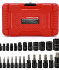 Heavy Duty Torx Bit Socket Set With 25 Pieces And External Sockets, Thirteen Star Bits T8 To T60 And Twelve Female ETorx Sockets E4 To E22