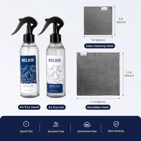 Screen Cleaner Spray Kit With Gel For All Electronics Streak Free Dope Clean Non Drip Formula, 250ml bottles, sprayers, cloths