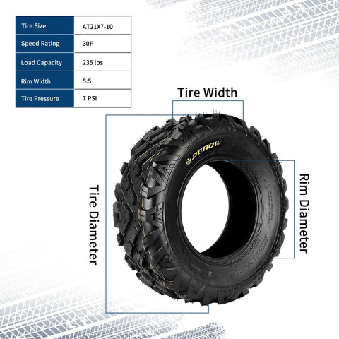Beefed-Up Heavy Duty 21x7-10 Tubeless ATV UTV Tire Set 6-Ply for Trail Mud Sand Farm