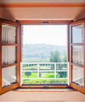 Beefy Kid Proof Window Guard Fixed Child Safety Barrier With No Sweat Setup And Tight Bar Spacing Non Egress Design Keeps Little Ones Secure Smooth White Finish With Strong Mounting Kit, installed on wooden window frame.