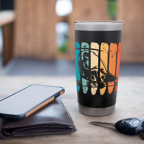 Retro Vintage Gyrocopter Pilot Autogyro Stainless Steel Insulated Tumbler For Aviation Fans on table with phone and wallet