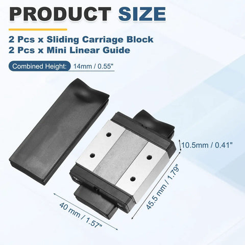 Two Pack MGW12C Linear Bearing Carriage Blocks With Mini Guide For 24mm Linear Motion Slides Ideal For 3D Printers CNC Machines Robotics And DIY Projects Sturdy And Smooth Linear Motion, 45.5x40x10.5mm