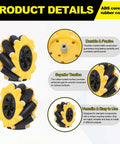 80mm Mecanum Wheel Set For Smart Robot Cars And DIY Projects Omnidirectional Wheels With ABS Rubber 2 Pack Yellow Color