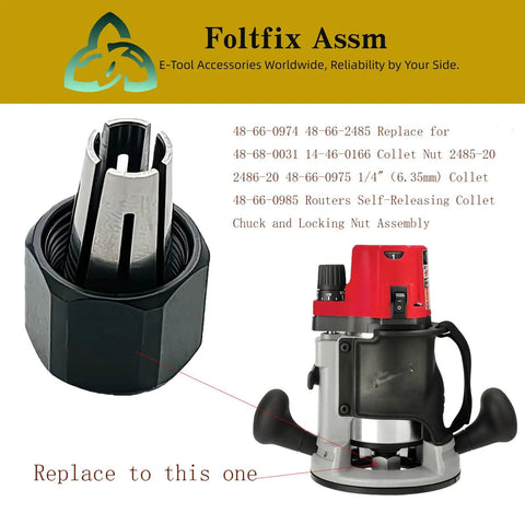 Replacement Collet Nut For Quarter Inch Collets And Router Systems Fits 2485-20 2486-20 48-66-2485 48-66-2486 image
