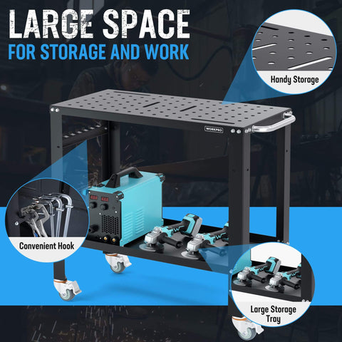 Built Tough 36x18 Inches Welding Table With Nitriding Top, 1200 Lbs Load Capacity, Portable Welding Cart With Braked Casters