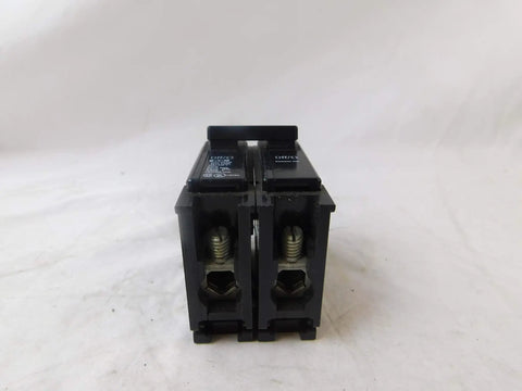 Front view of Two-Pole 120 to 240V 90A Plug-In Circuit Breaker for Home Panel BR290, Thermal Magnetic, showing terminals.