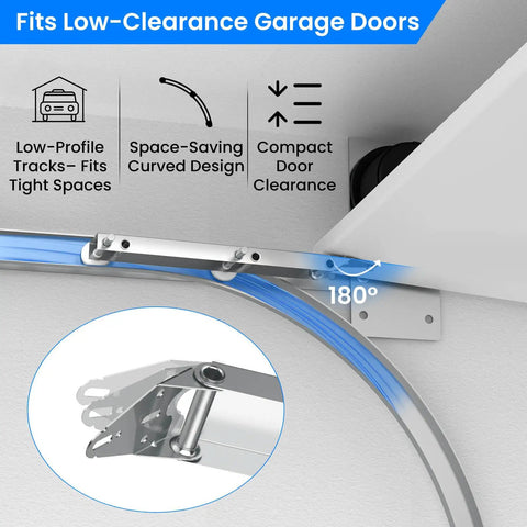 Heavy Duty Garage Door Top Fixture Brackets With Four Nylon Rollers For Low Headroom Garages Ultra Quiet Operation Rust Resistant Steel Hardware Reinforced Packaging For Safer Shipping installed in low-clearance space