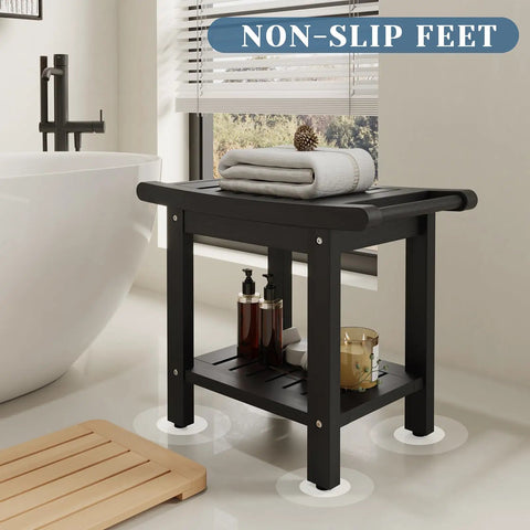 22.8 Inch Shower Bench With Handles, Waterproof HIPS Stool With Storage Shelf And Non Slip Feet, in modern bathroom