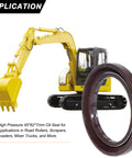 High pressure oil seal for hydraulic pumps with excavator background