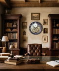 Vintage 18 Inch Wall Clock Featuring Smooth Moving Metal Gears Quiet Silent Battery Operated Accent in cozy home office decor.
