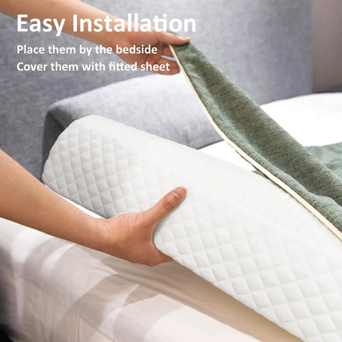 Memory Foam Bed Bumpers Two Pack for Toddlers and Kids Soft Edge Safety Rails installation by a bed
