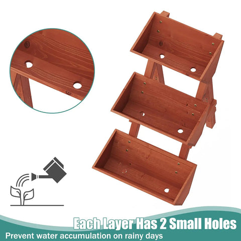 Three Tier Vertical Garden Bed Planter For Indoor And Outdoor Use With Legs Raised Planter Box showing wood finish and drainage holes