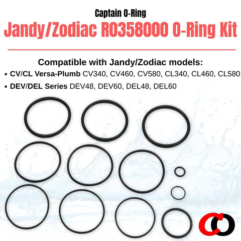 12 O Ring Kit R0358000 for Jandy Zodiac pool filters, set of twelve rings for CV340 CV460 CV580 CL340 CL460 CL580 DEV DEL series