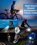 Cyclists riding at night using Ultra Bright Front Bike Headlight for Night Riding on 6 to 60V Electric Bikes, waterproof LED light.