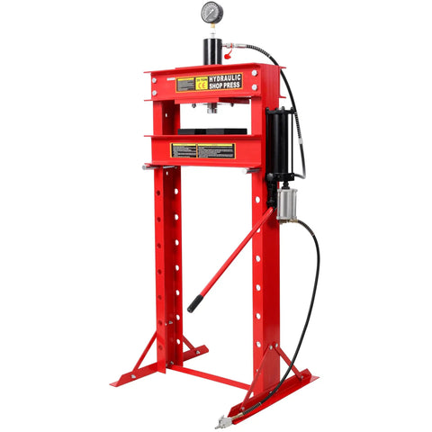 Heavy Duty 30 Ton Air Hydraulic Shop Press With Integrated Gauge Rock Solid H Frame Rig straight up view for garage projects.