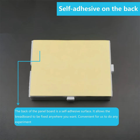 Back view of self-adhesive Six Pack Mini Breadboard Kit White With 170 Tie Points No Soldering Needed Prototyping Boards