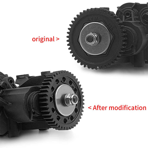 Comparison of original and modified Metal 45T Mod 0.8 Spur Gear Upgrade for TRX 4 and TRX 6 RC Crawlers in use.