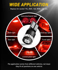 Diagram showing applications of Brilliant Red LED Car Light Set For Your Ride Two Pack 24 SMD 3014 W5W T10 in various vehicle lights.