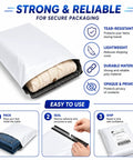 Heavy Duty 1000 Pack Poly Mailers 10x13 Inches Waterproof Self Seal Shipping Envelopes showing tear-resistant and easy sealing features.