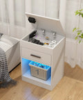 Ultra Sleek White Nightstand Packs A Rapid Charging Hub And Ambient Led Lighting While Guarding A Legit Hidden Safe For Stashing Cash And Electronics Plus Extra Power Outlets with drawer and open storage.