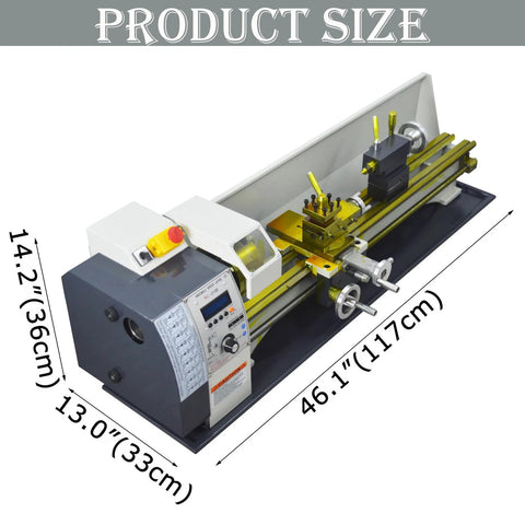 Metal lathe 8x31 bench model with electronic leadscrew, gearless, metric/inch threading, 50–2500 RPM