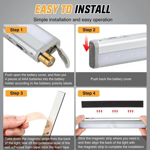 Installation steps for RV Step Lights 3 Pack Motion Sensor Activated LED Bar Exterior Lighting Battery Operated Wireless Magnetic Strip