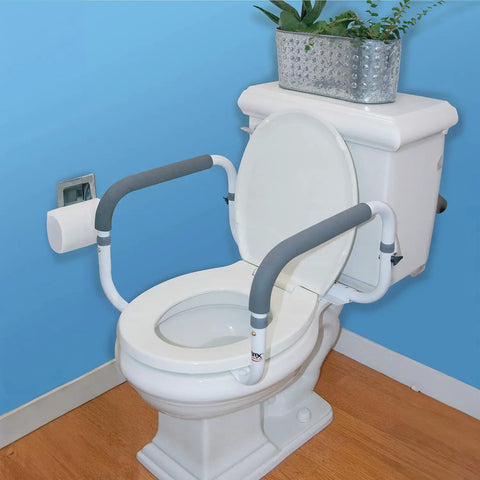 Toilet Safety Frame With Adjustable Width One Size Fits Most Toilets 16 To 18 Inches Sturdy Grab Bars Support Up To 300lbs
