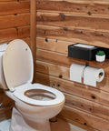 Toilet Paper Holder With Shelf Dual Roll And Wipes Dispenser For Bathroom Wall Mounted Storage Black Metal And Solid Wood Aromatherapy Phone Shelf