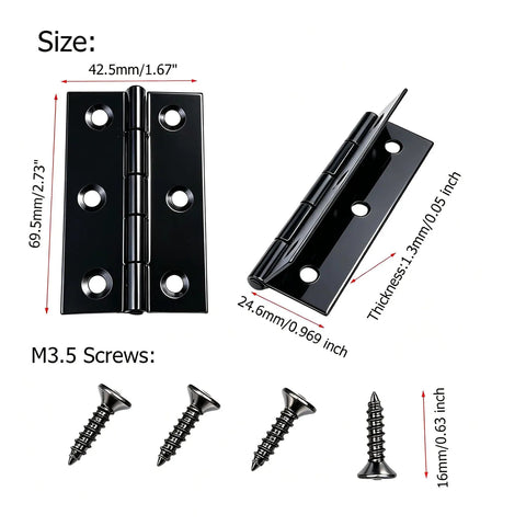 2.72 Inch Black Matte Cabinet Hinges Set With Stainless Steel Folding Butt Hinges And Screws For Home Decor Wooden Box Chest