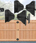 Fence Gate Kit With 90 Degree Hinges And Anti Sag Support For Single Or Double Doors displayed with fence and gate.