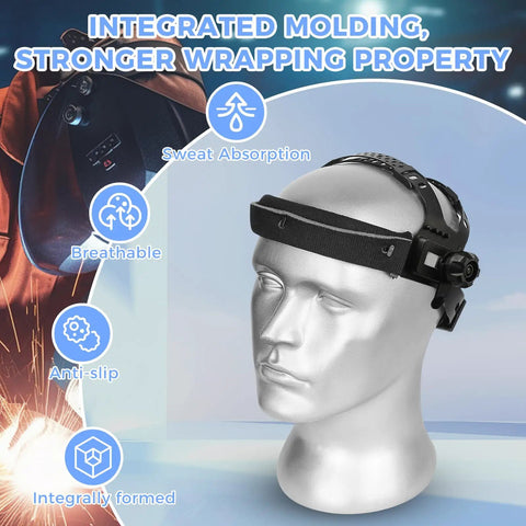 Replacement Headgear For Welding Helmet With Round Hole Connection, Adjustable Comfort Fit, Padded Cushioning, Universal Compatibility, Model 0257 displayed on mannequin, features anti-slip and breathable materials.